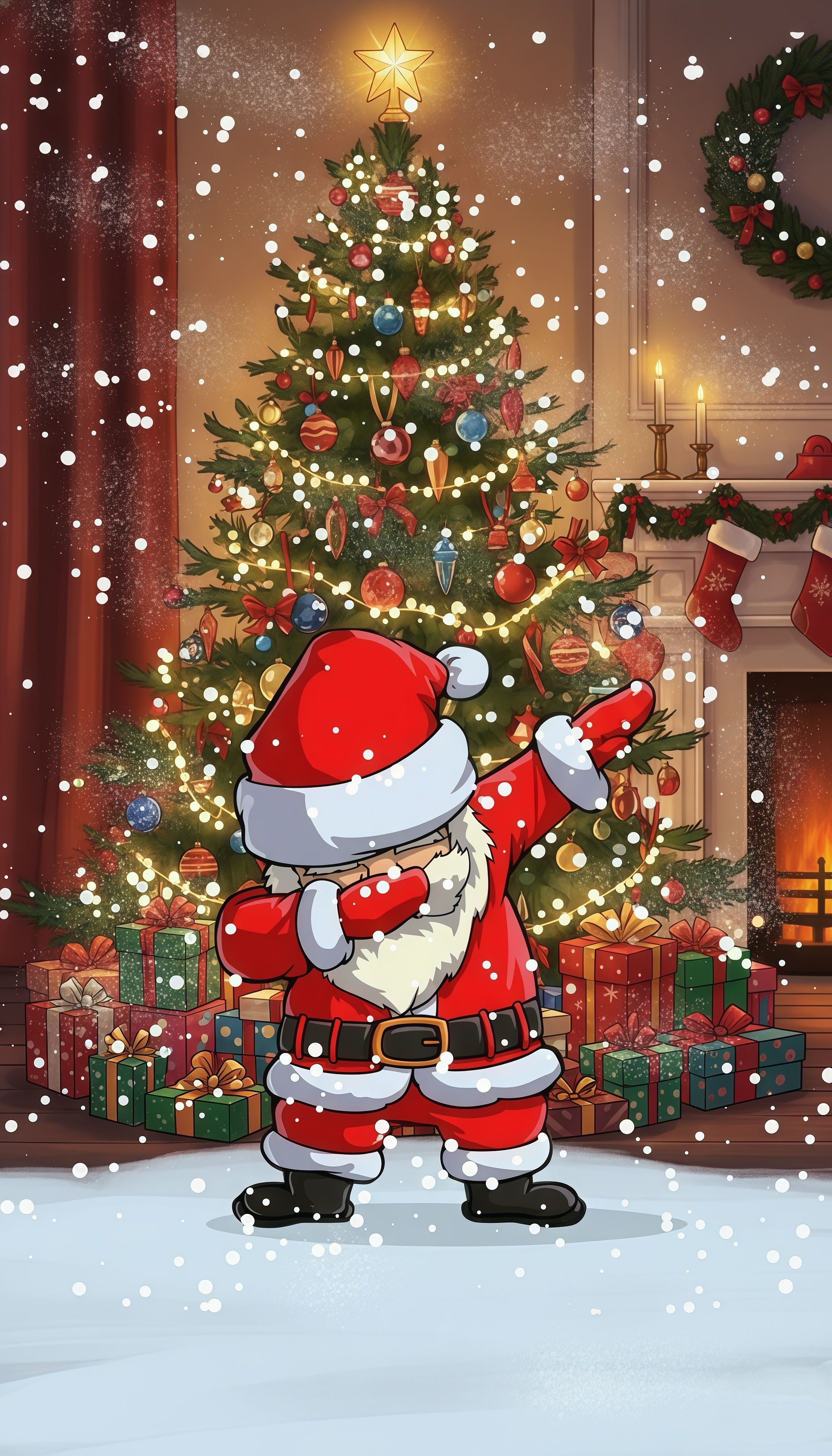 Dabbing Santa Claus Christmas Fireplace Wallpaper