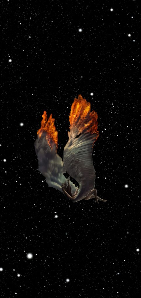 Falling Fiery Angel Wings Starlight Wallpaper