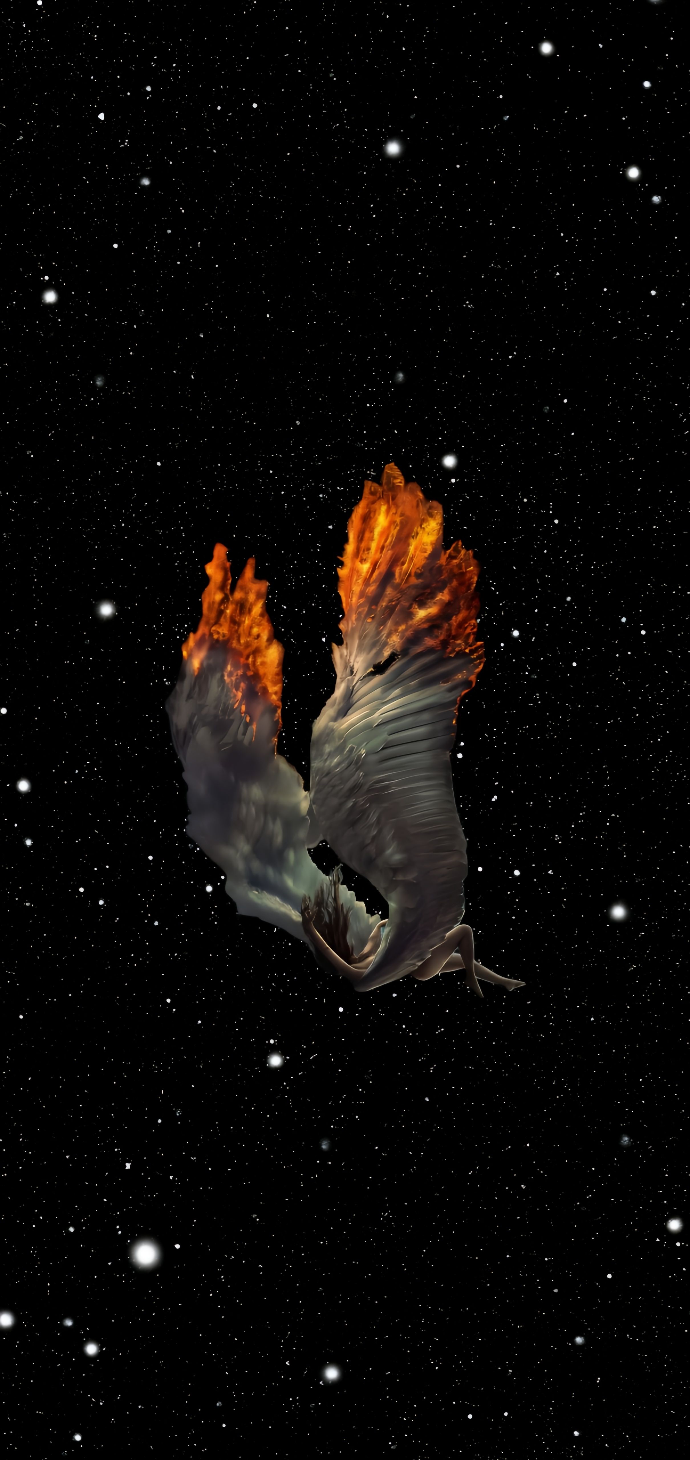 Falling Fiery Angel Wings Starlight Wallpaper