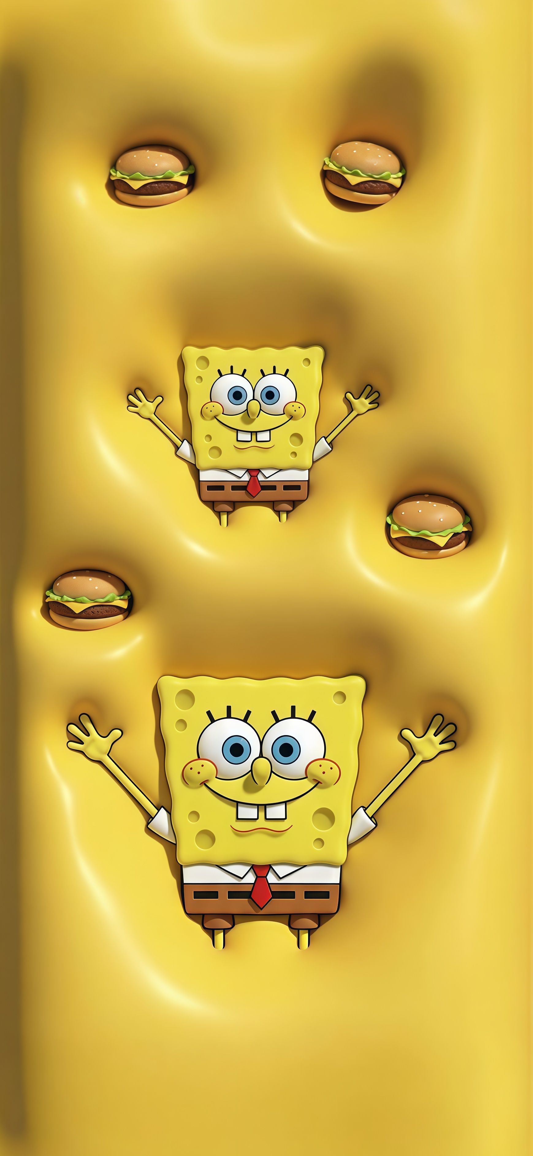 Funny SpongeBob Krabby Patty Yellow Pop-Out Wallpaper