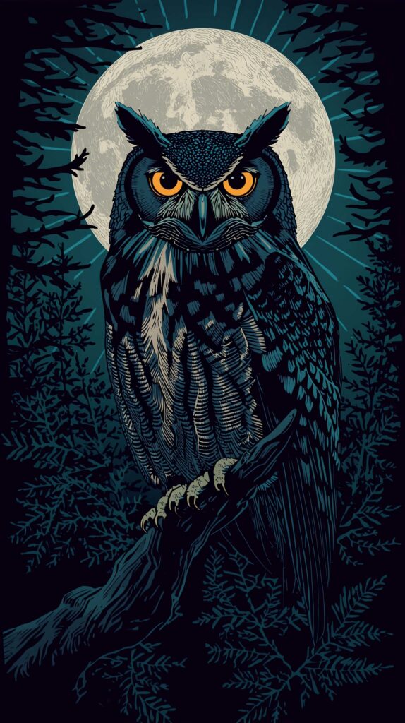 Great Horned Owl Full Moon Art Wallpaper