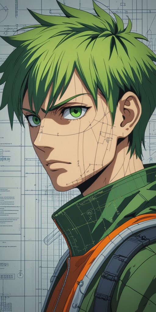 Green Haired Boy Blueprint Wallpaper