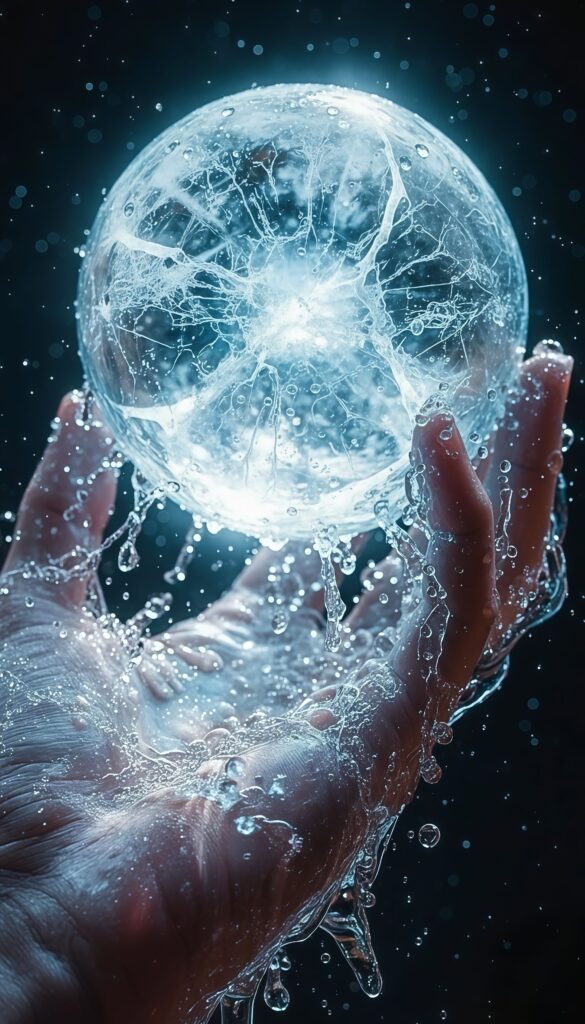 Hand Holding Cracking Ice Orb Wallpaper
