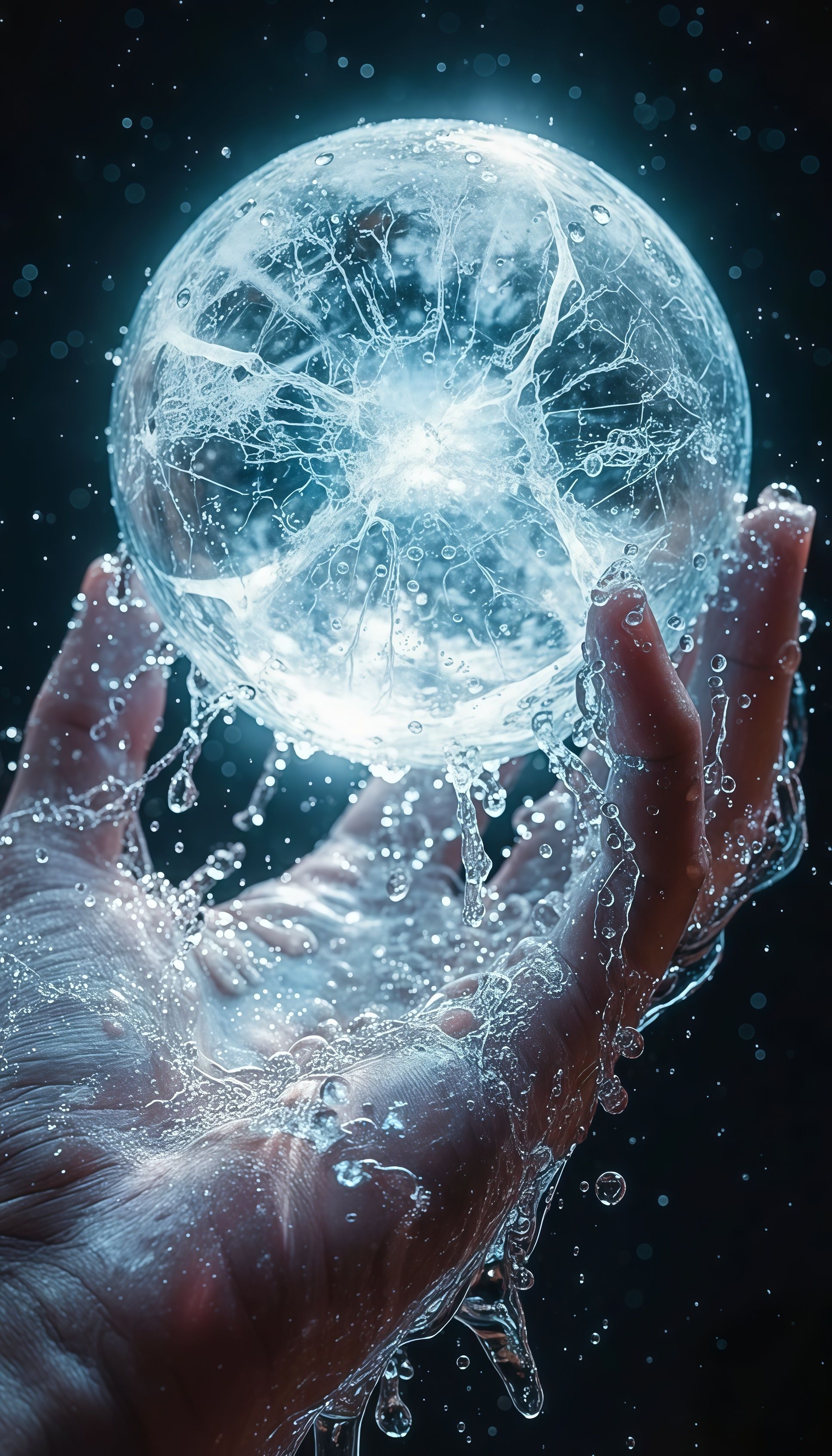 Hand Holding Cracking Ice Orb Wallpaper
