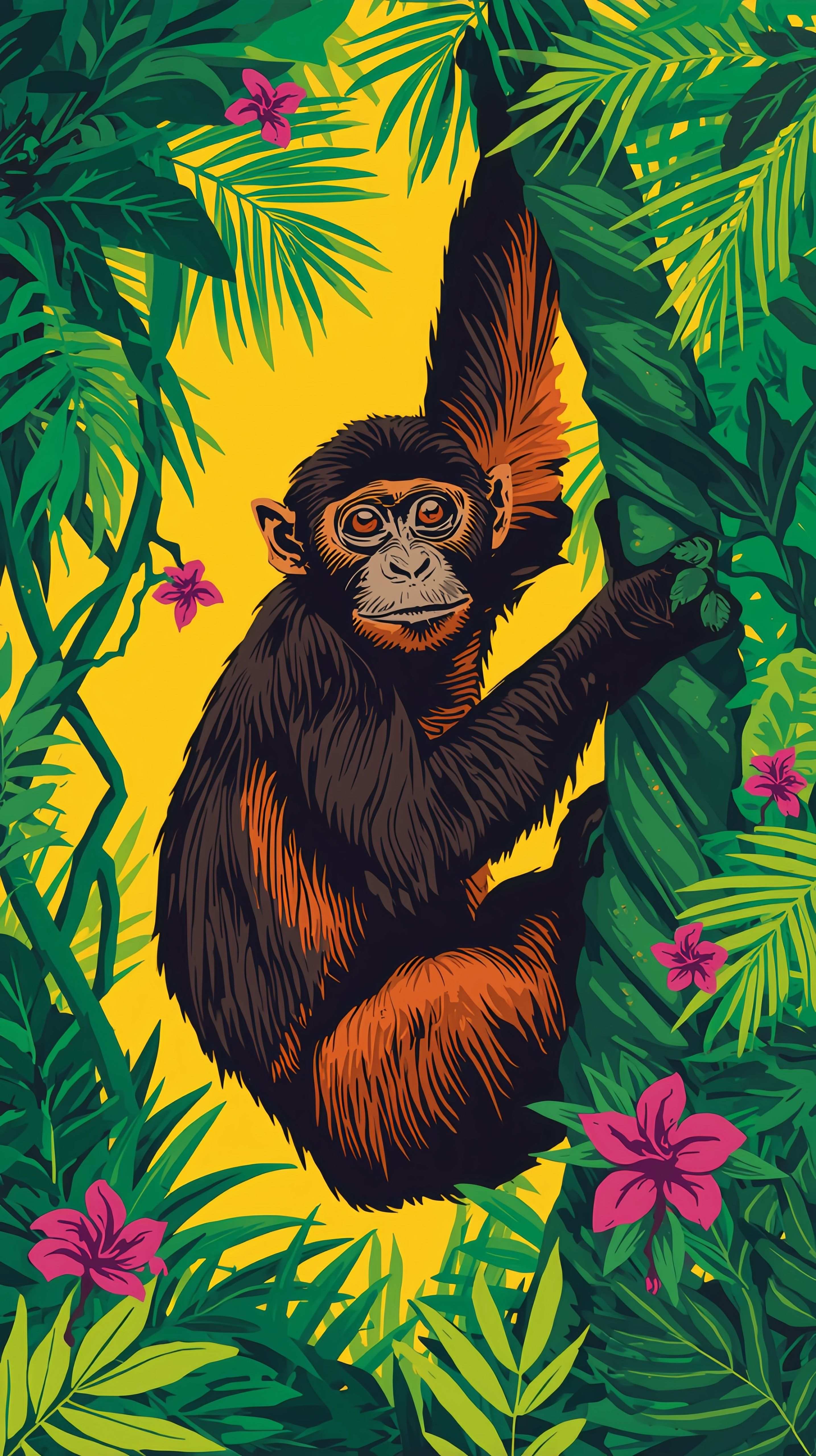 Jungle Monkey Tropical Illustration Wallpaper