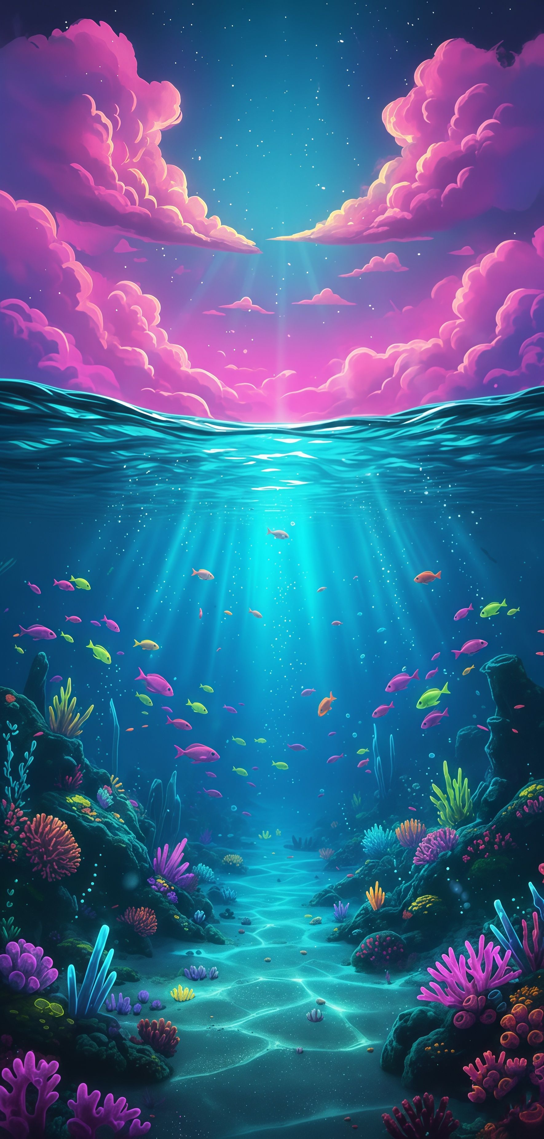Neon Fantasy Ocean Pink Cloud Dream Wallpaper