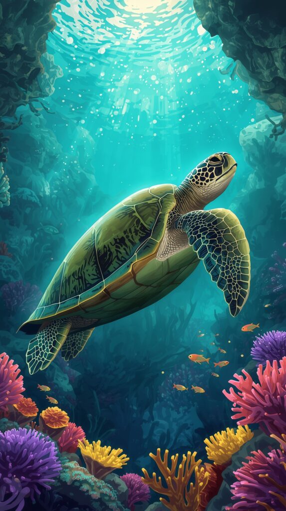 Ocean Sunbeam Sea Turtle Coral Reef Wallpaper