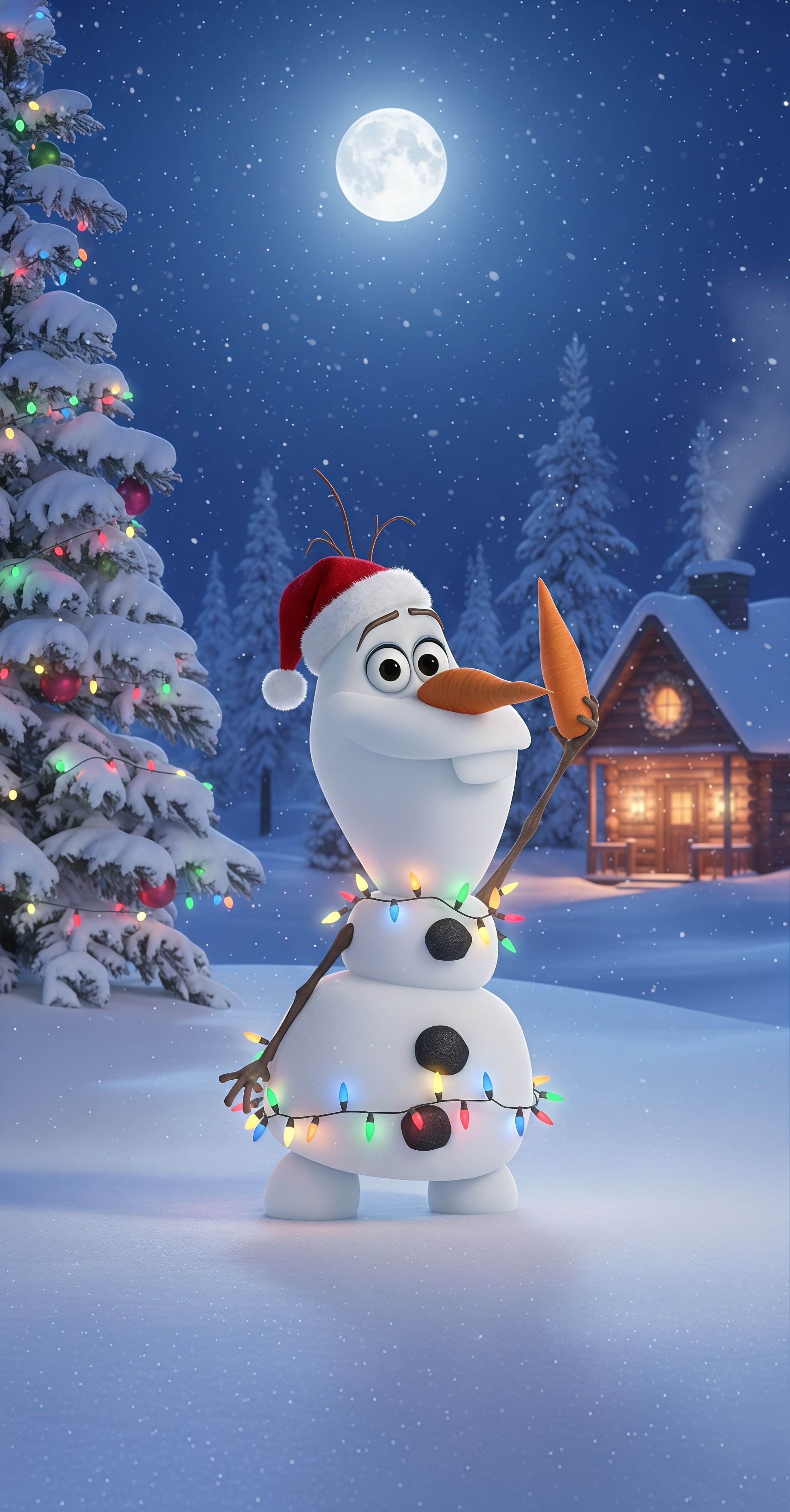 Olaf Frozen Christmas Lights Full Moon Wallpaper