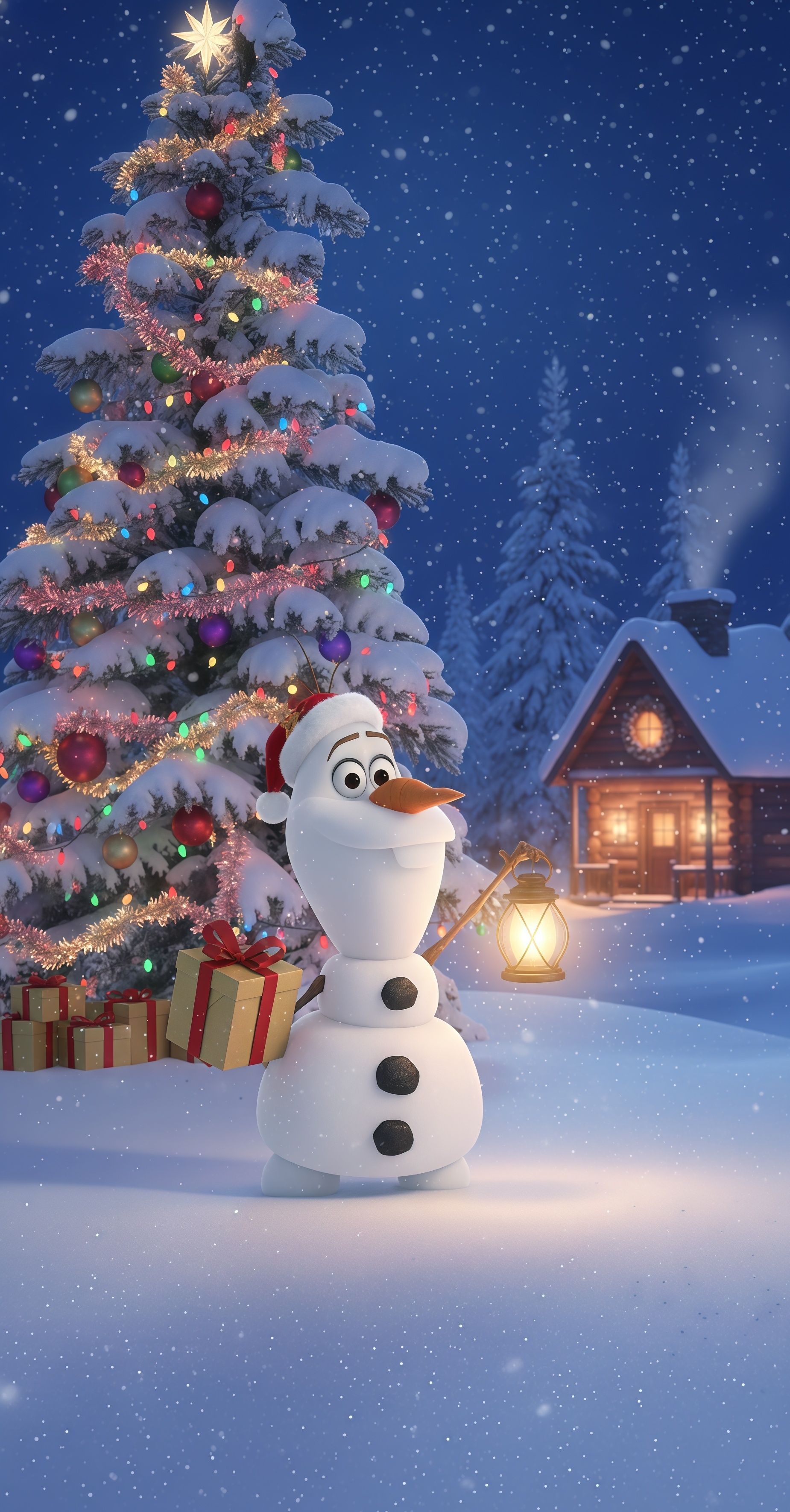 Olaf Frozen Christmas Tree Winter Night Wallpaper