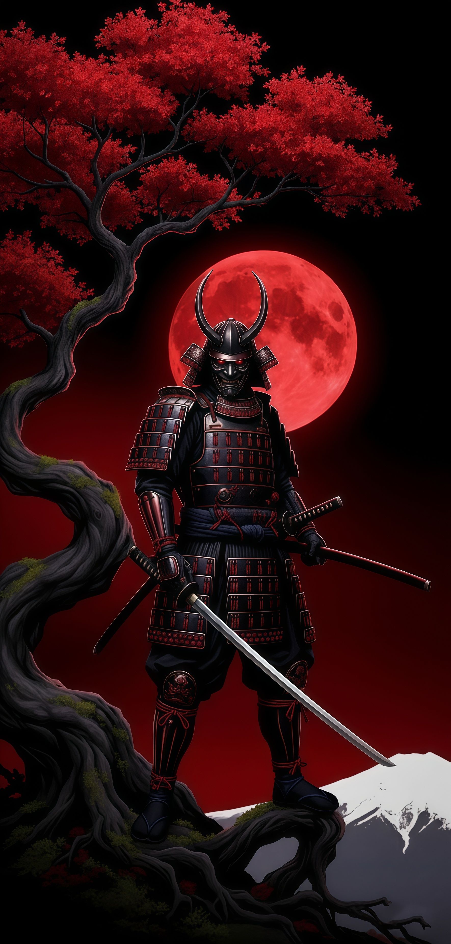 Red Moon Oni Samurai Warrior Wallpaper