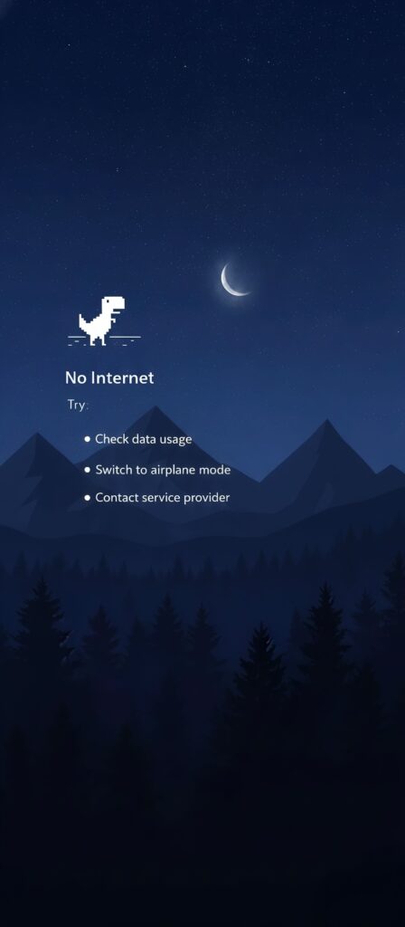 Retro 8-Bit "No Internet" Dino Night Wallpaper