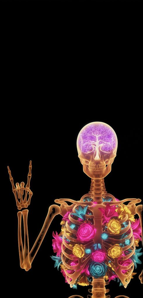 Rock and Roll Floral Skeleton X-Ray Wallpaper