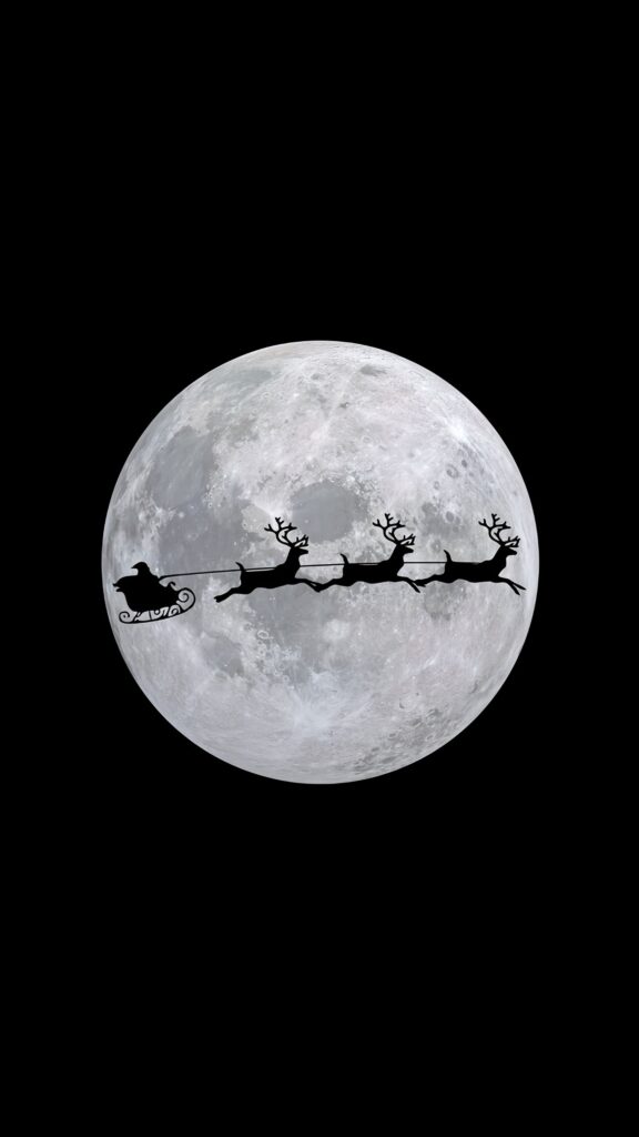 Santa's Sleigh Full Moon Silhouette Wallpaper