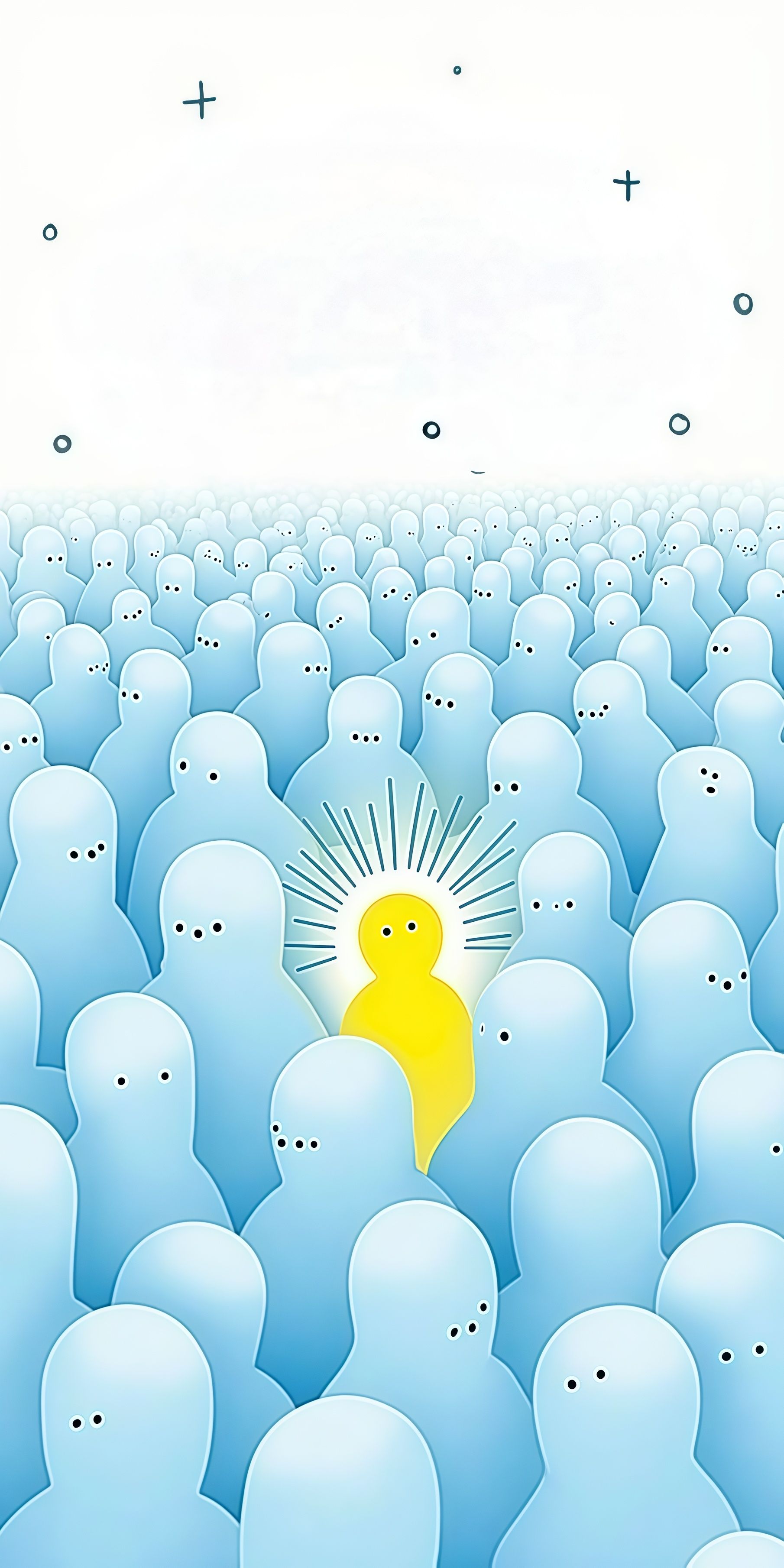 Stand Out Glowing Yellow Figure in Crowd Wallpaper