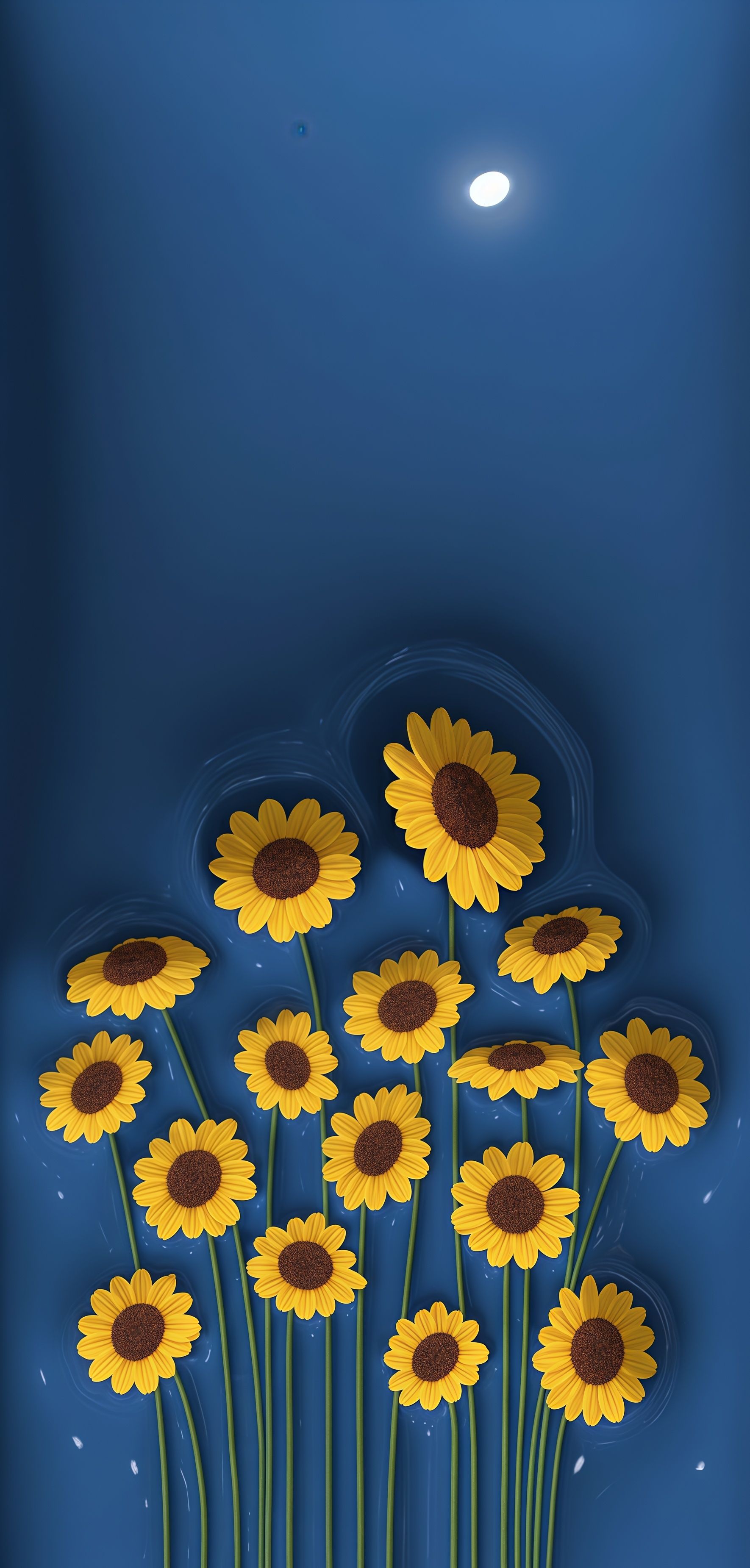 Sunflower Bloom Navy Blue 3D Wallpaper
