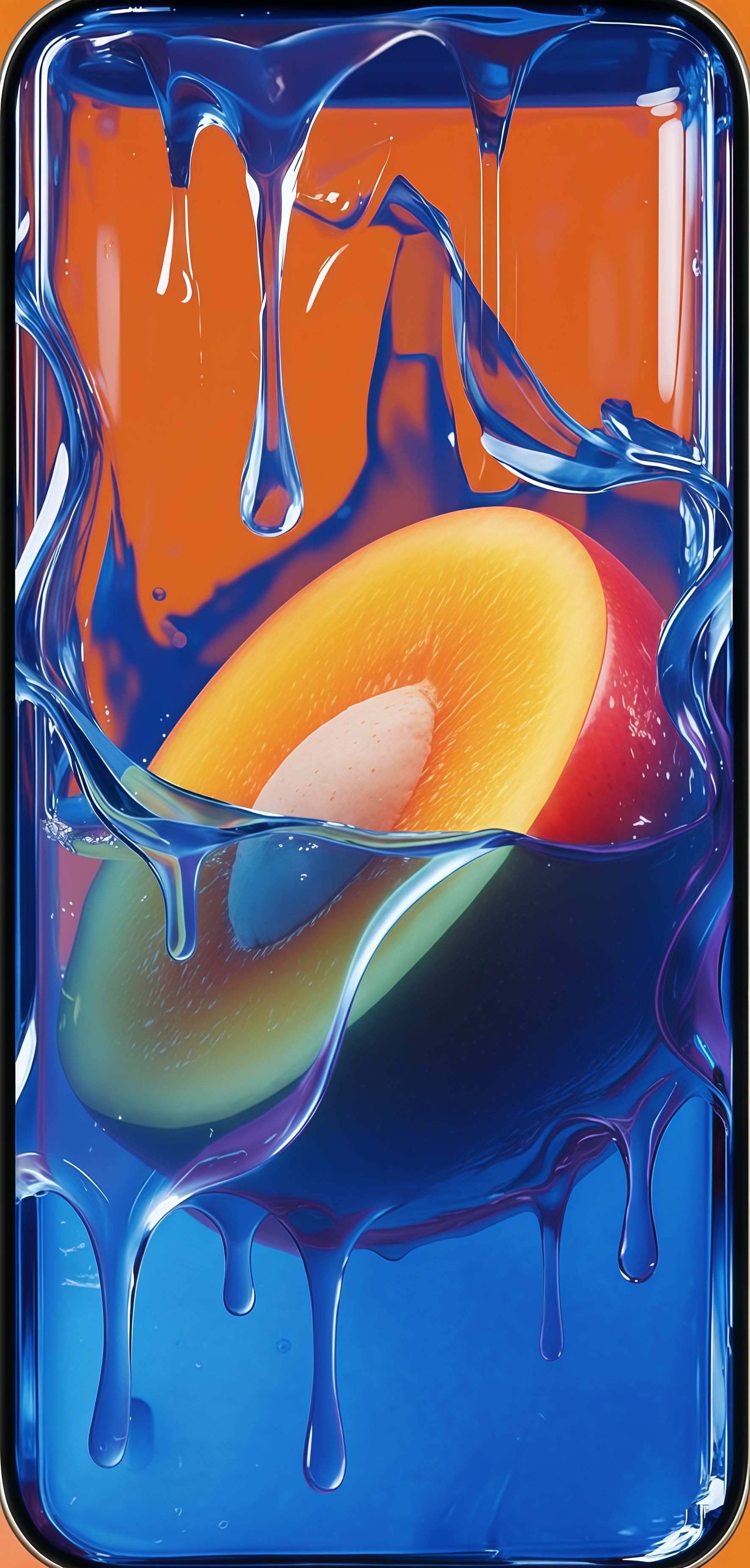 Tropical Mango Slice and Electric Blue Splash Wallpaper
