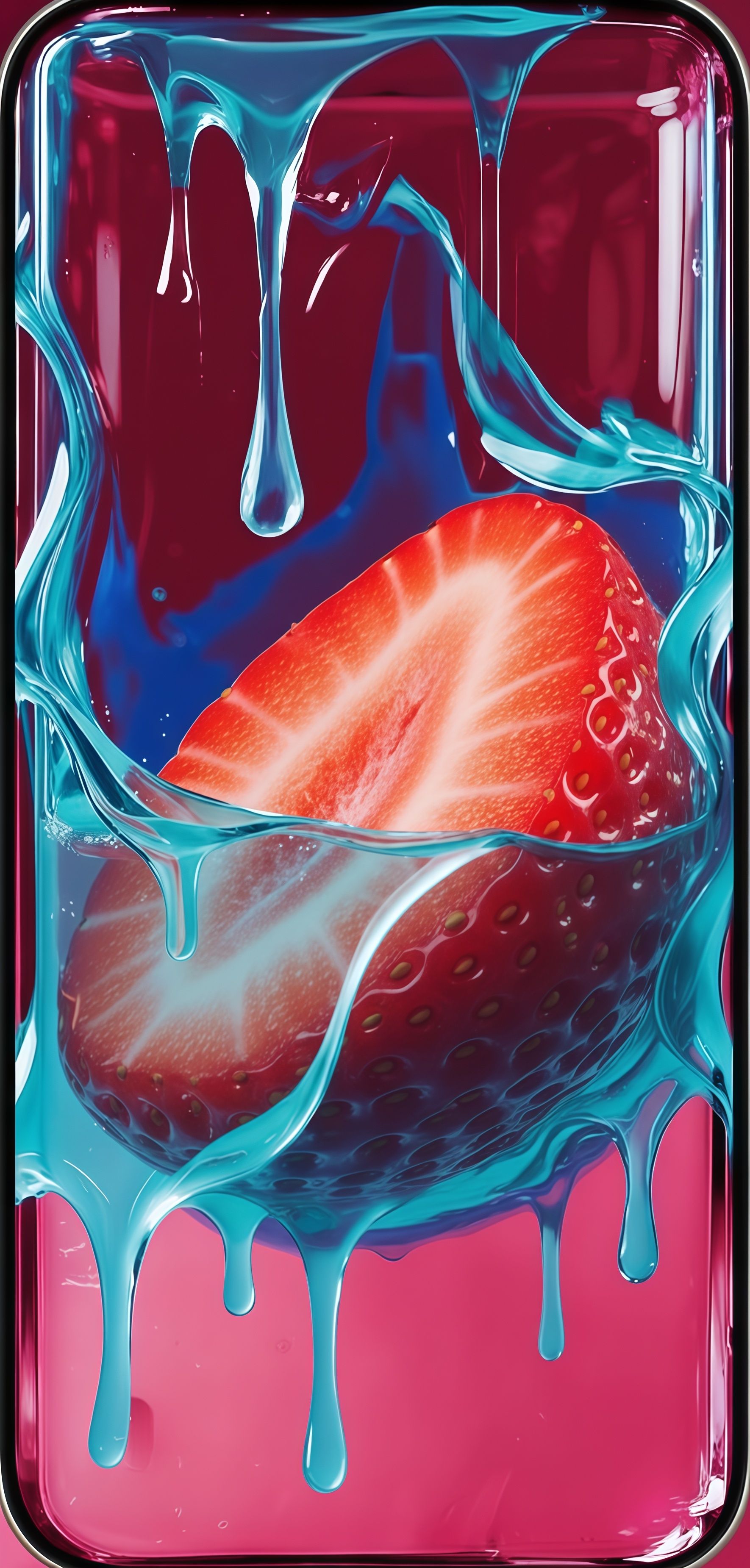 Vibrant Strawberry and Neon Blue Splash Wallpaper