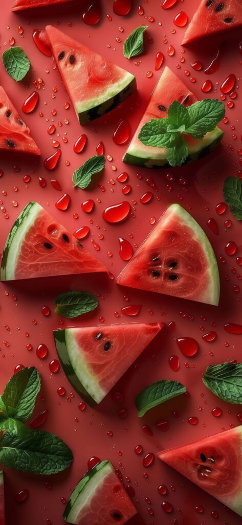 Vibrant Watermelon Slices and Mint Wallpaper