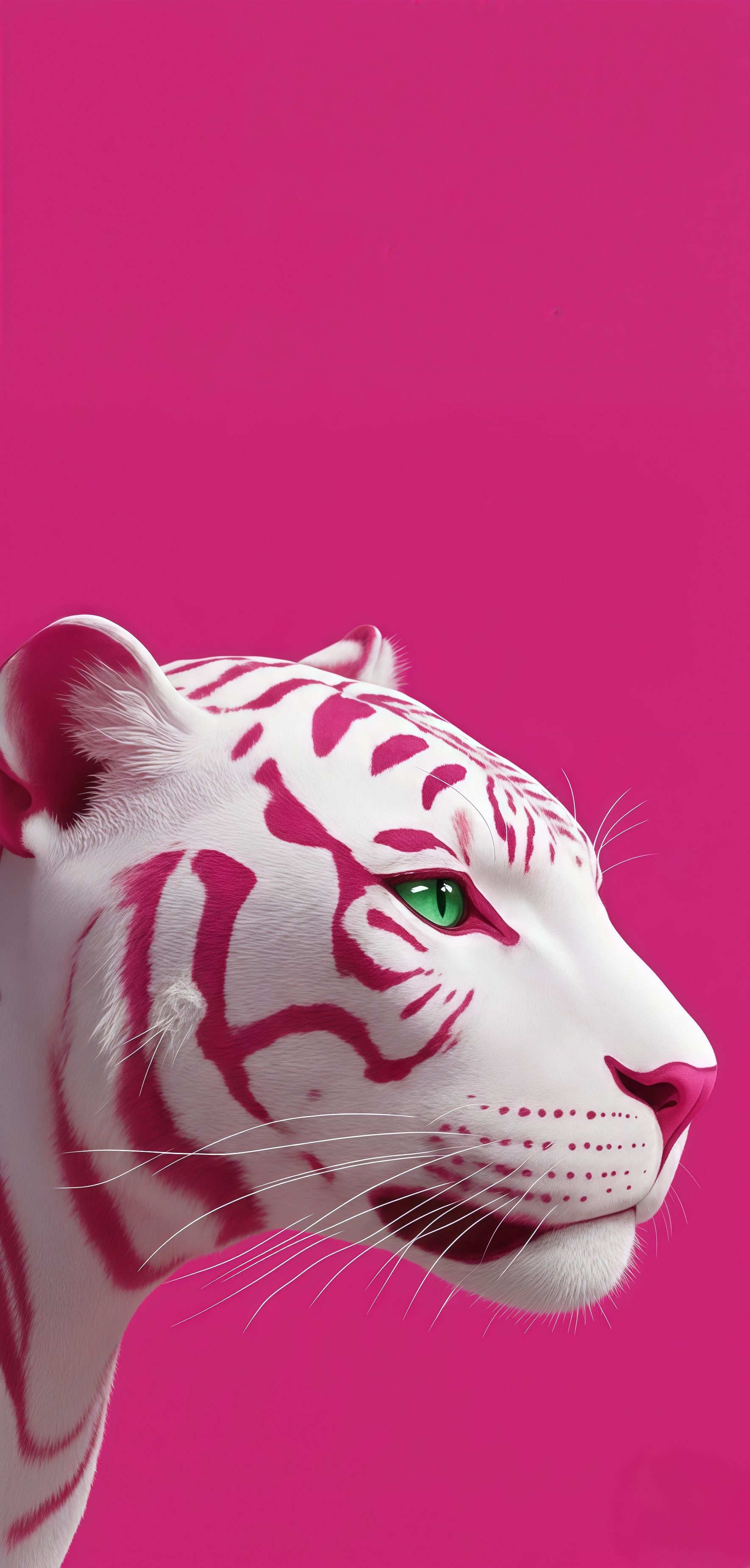 White Tiger with Pink Stripes and Green Eyes Wallpaper