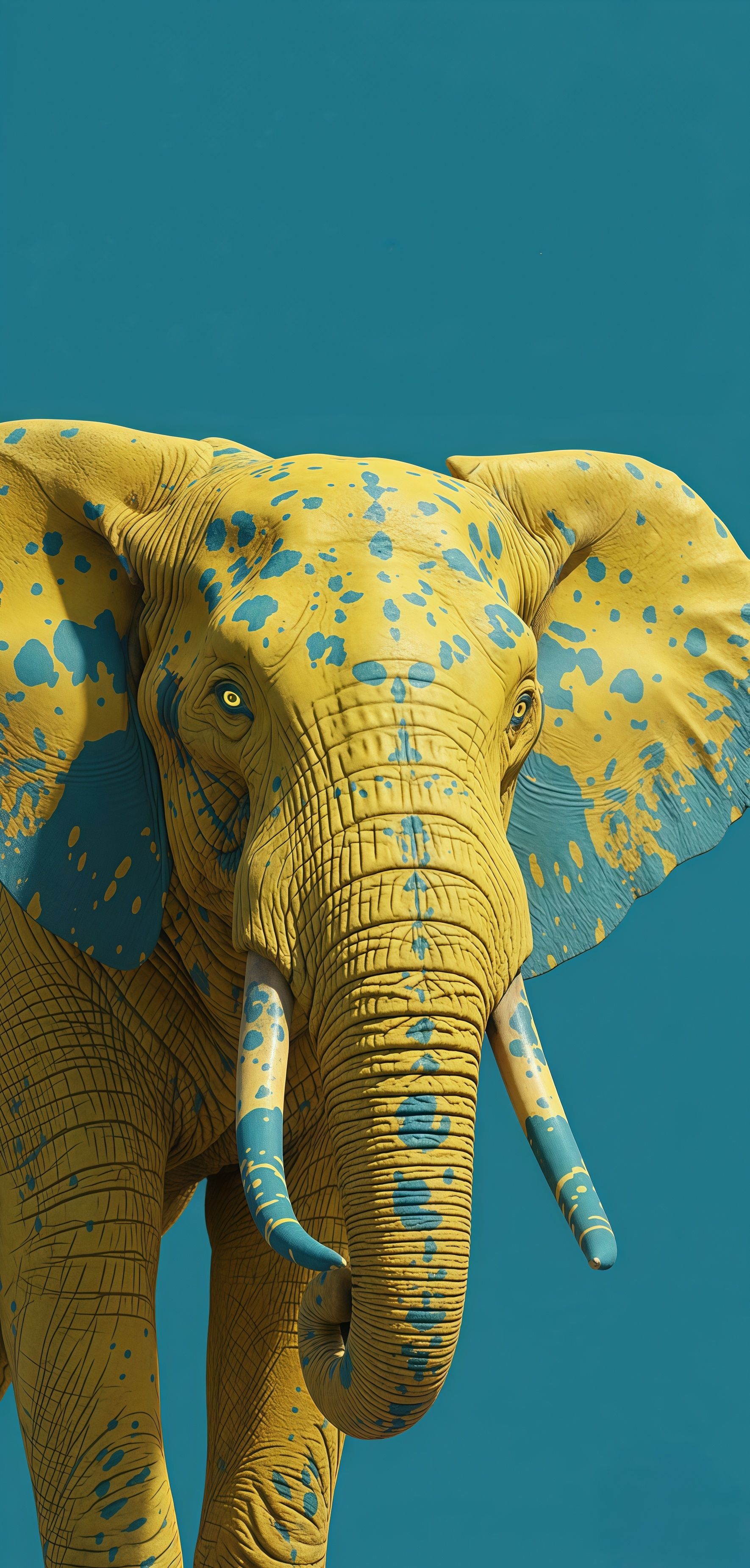 Yellow Elephant with Blue Splatter Paint Wallpaper