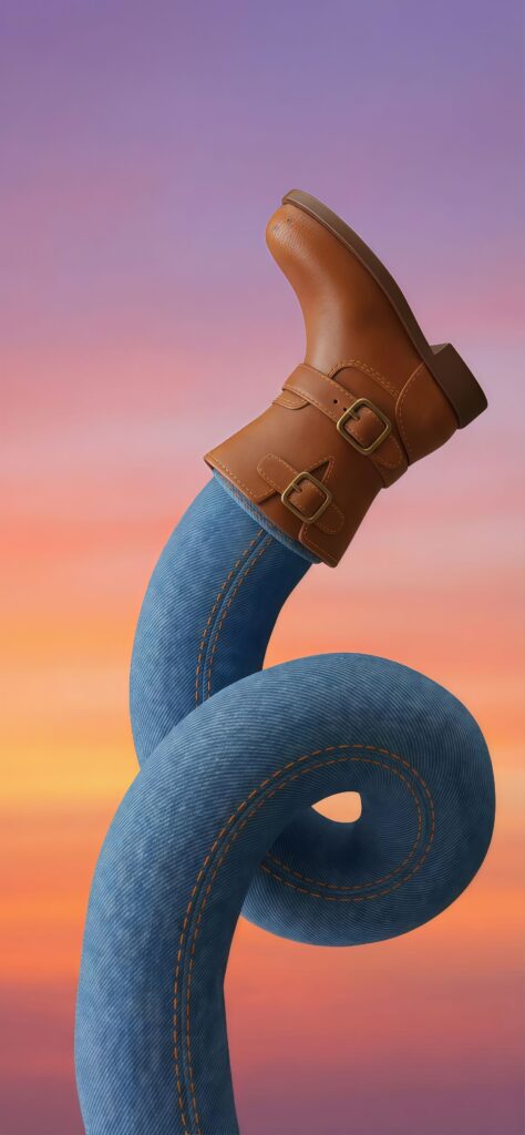 Abstract Denim Boot Surreal 3D Wallpaper