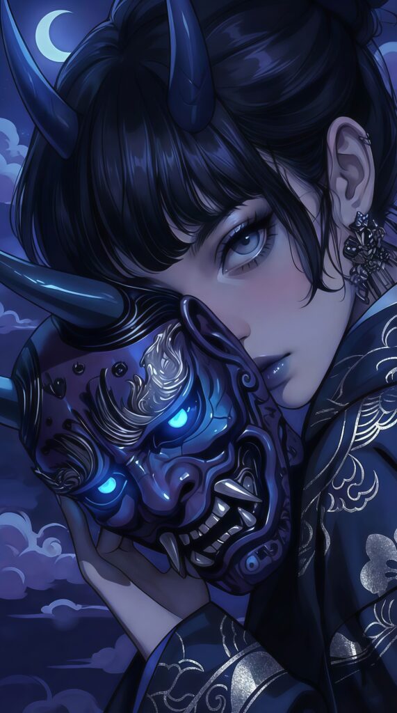 Blue Oni Mask Anime Girl Wallpaper