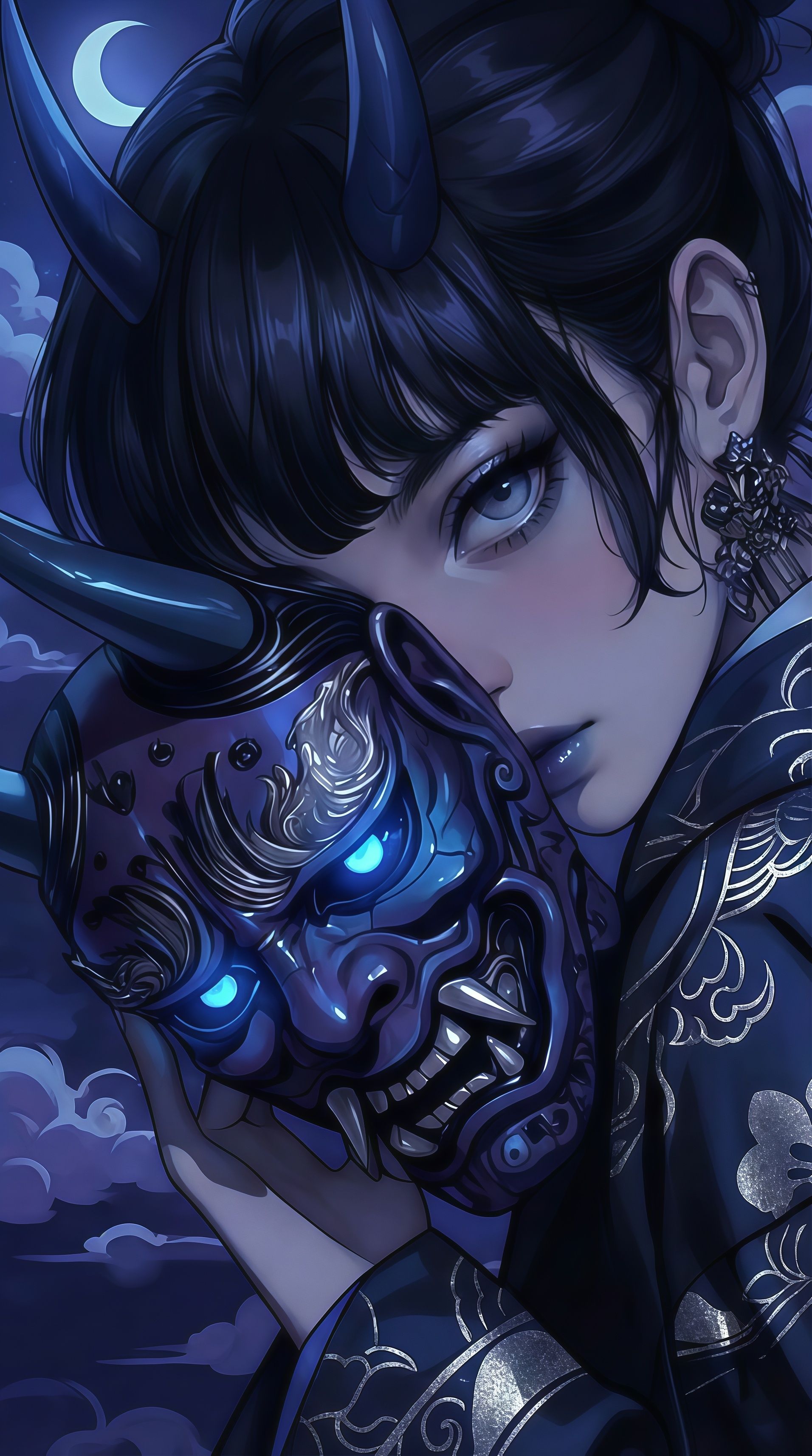 Blue Oni Mask Anime Girl Wallpaper