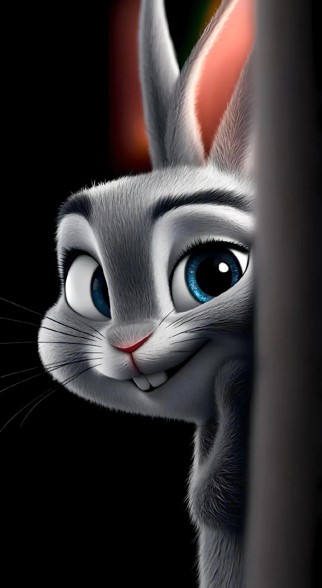 Cute Peekaboo Bunny Blue Eyes Waving Live Wallpaper