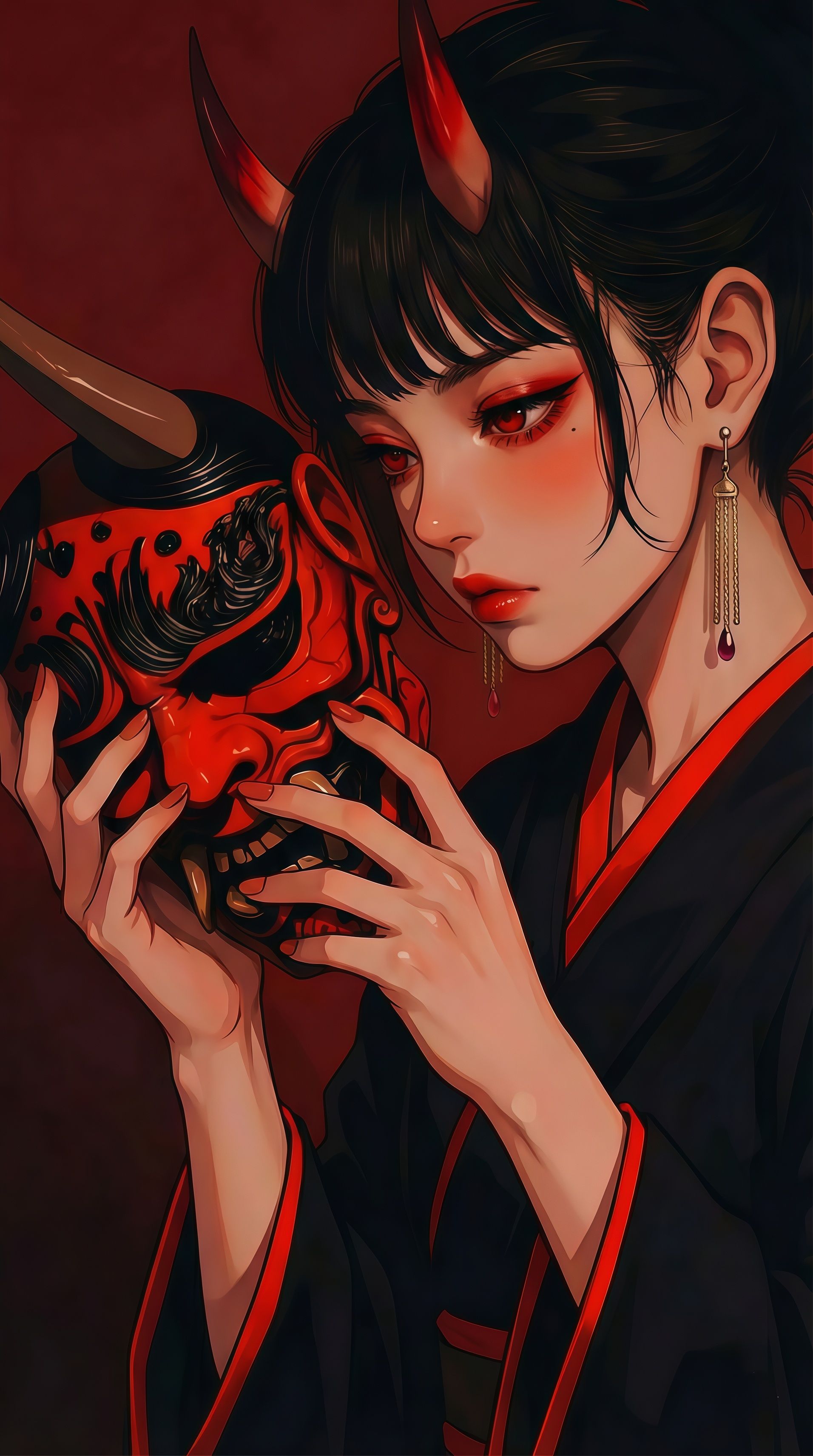 Japanese Hannya Mask Girl Wallpaper