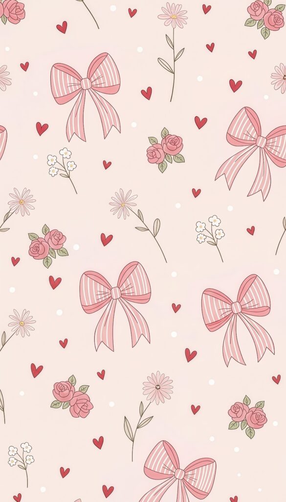 Light Pink Striped Bow Wallpaper
