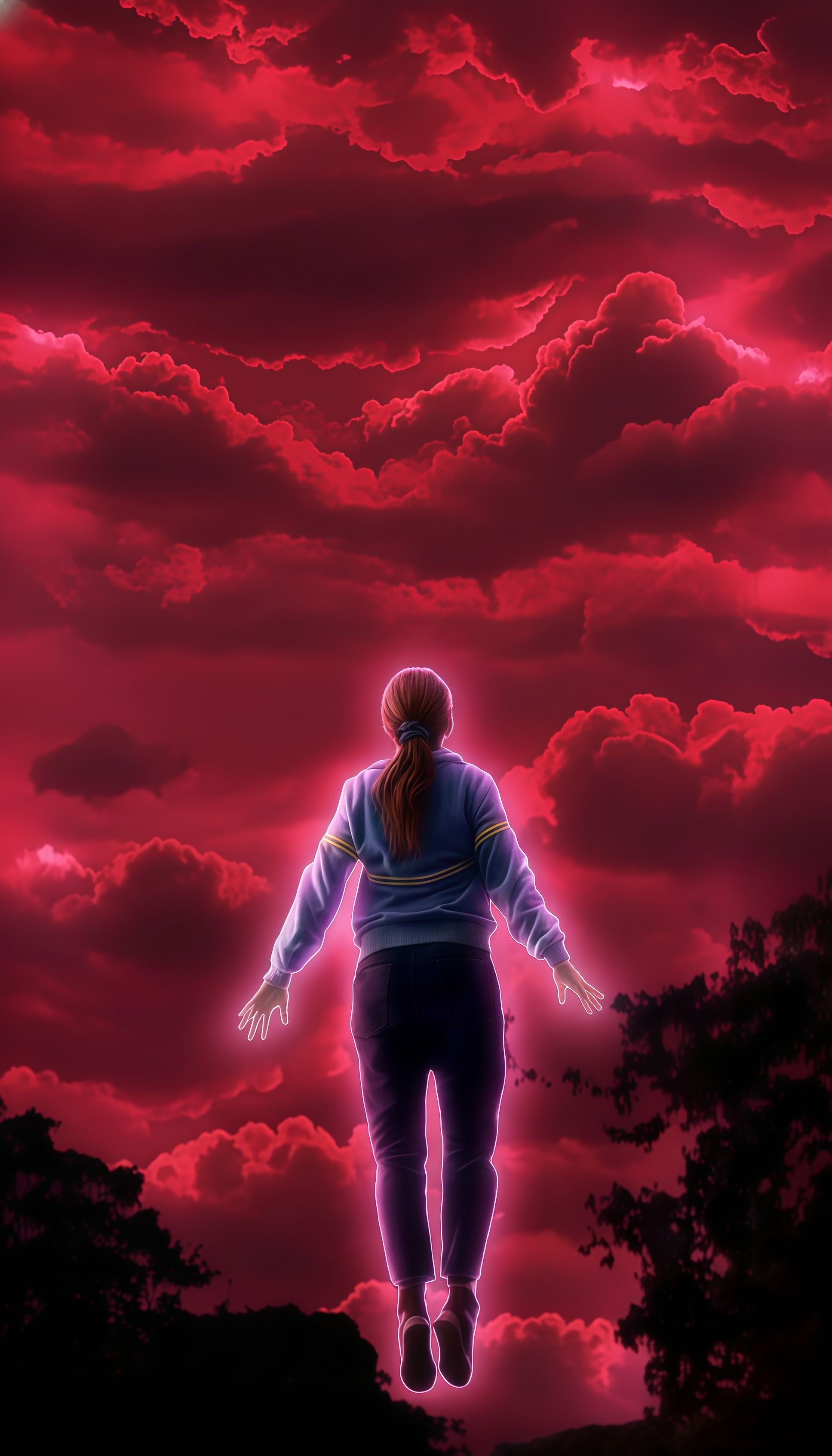 Max Mayfield Levitation Scene Red Sky Wallpaper