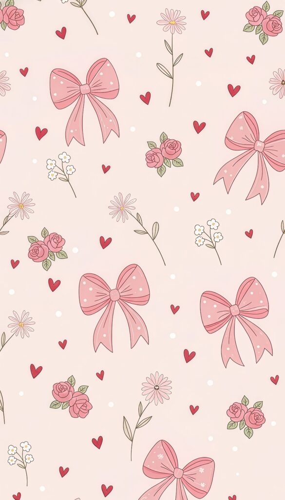 Pink Polka Dot Bow Wallpaper