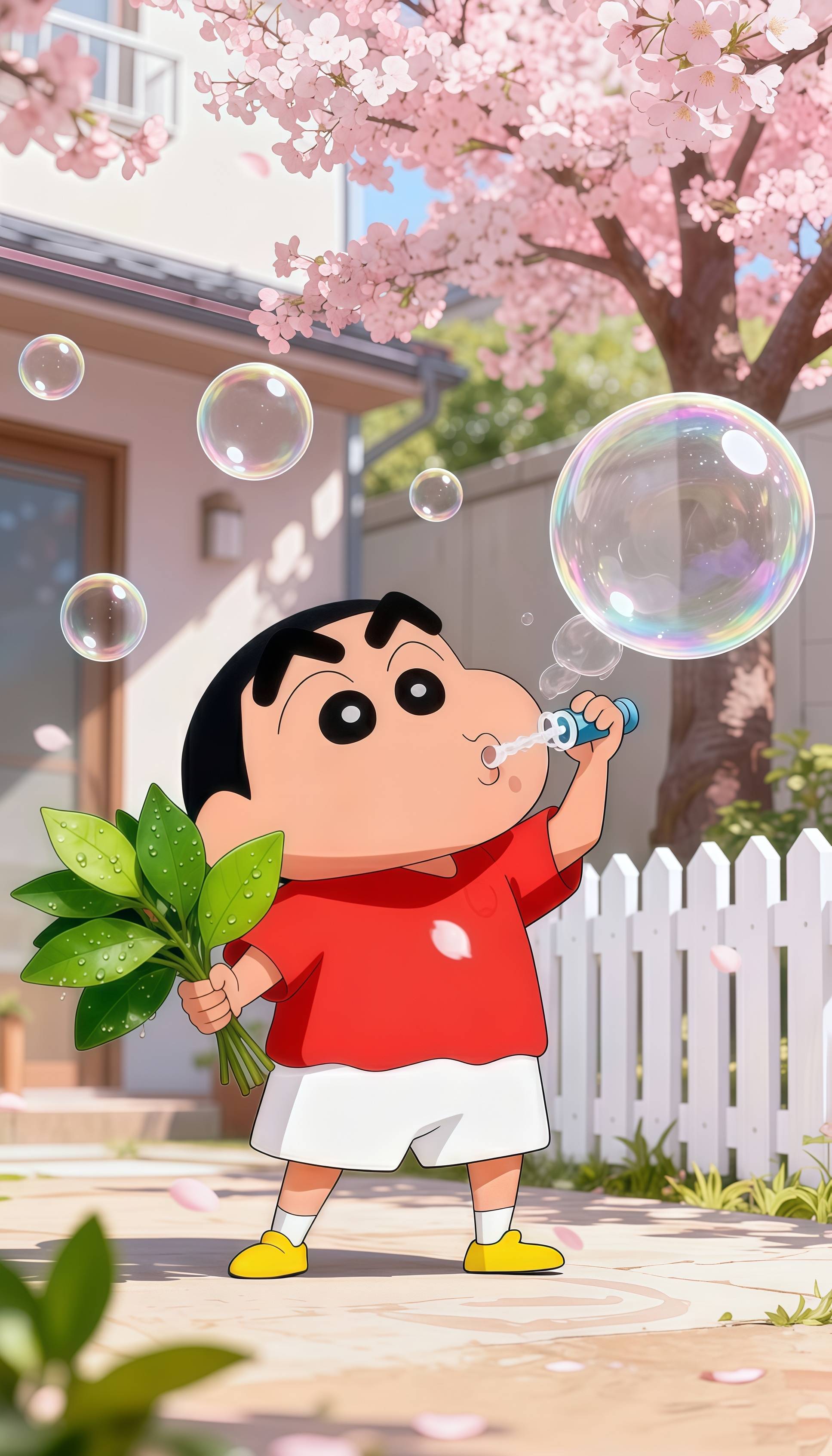 Shin-chan Cherry Blossom Blowing Bubbles Live Wallpaper