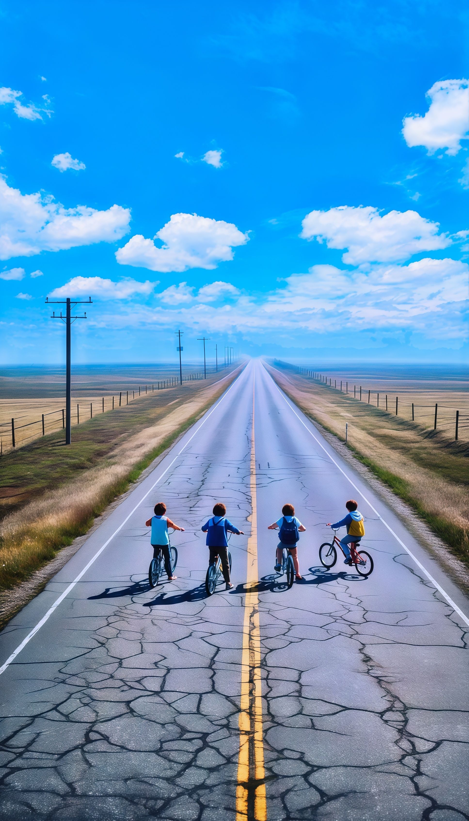 Stranger Things Kids on Bikes Blue Sky Wallpaper