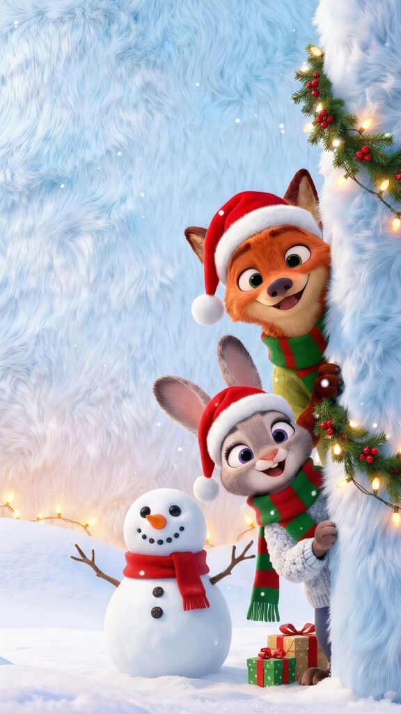 Zootopia Nick and Judy Snowman Wallpaper