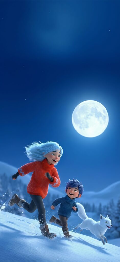 3D Winter Moon Run Wallpaper