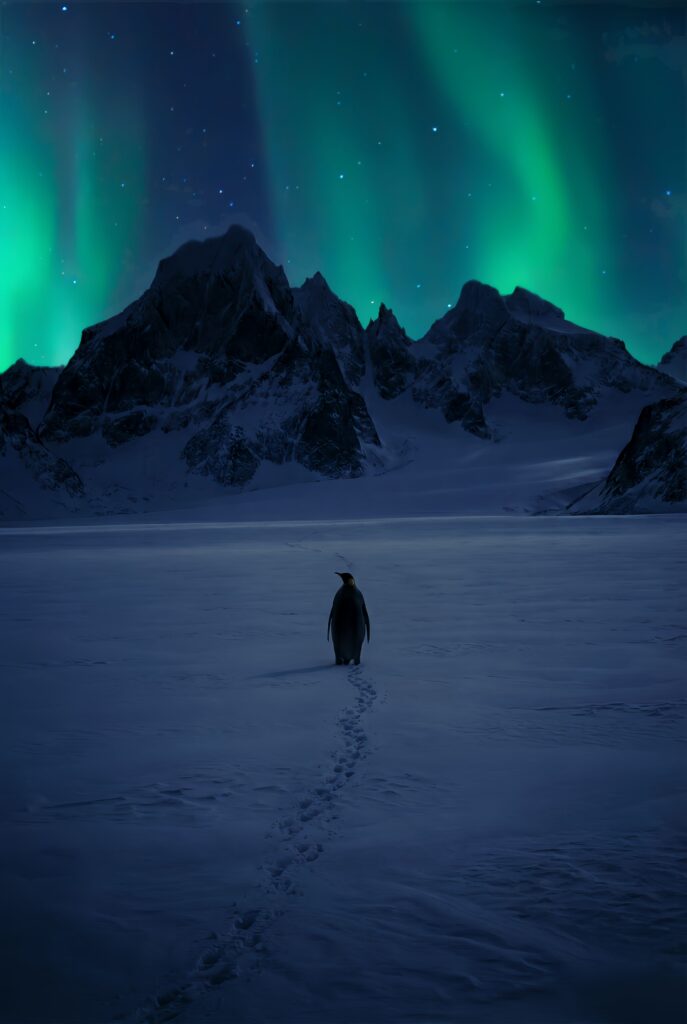 Aurora Borealis Depressed Penguin Wallpaper