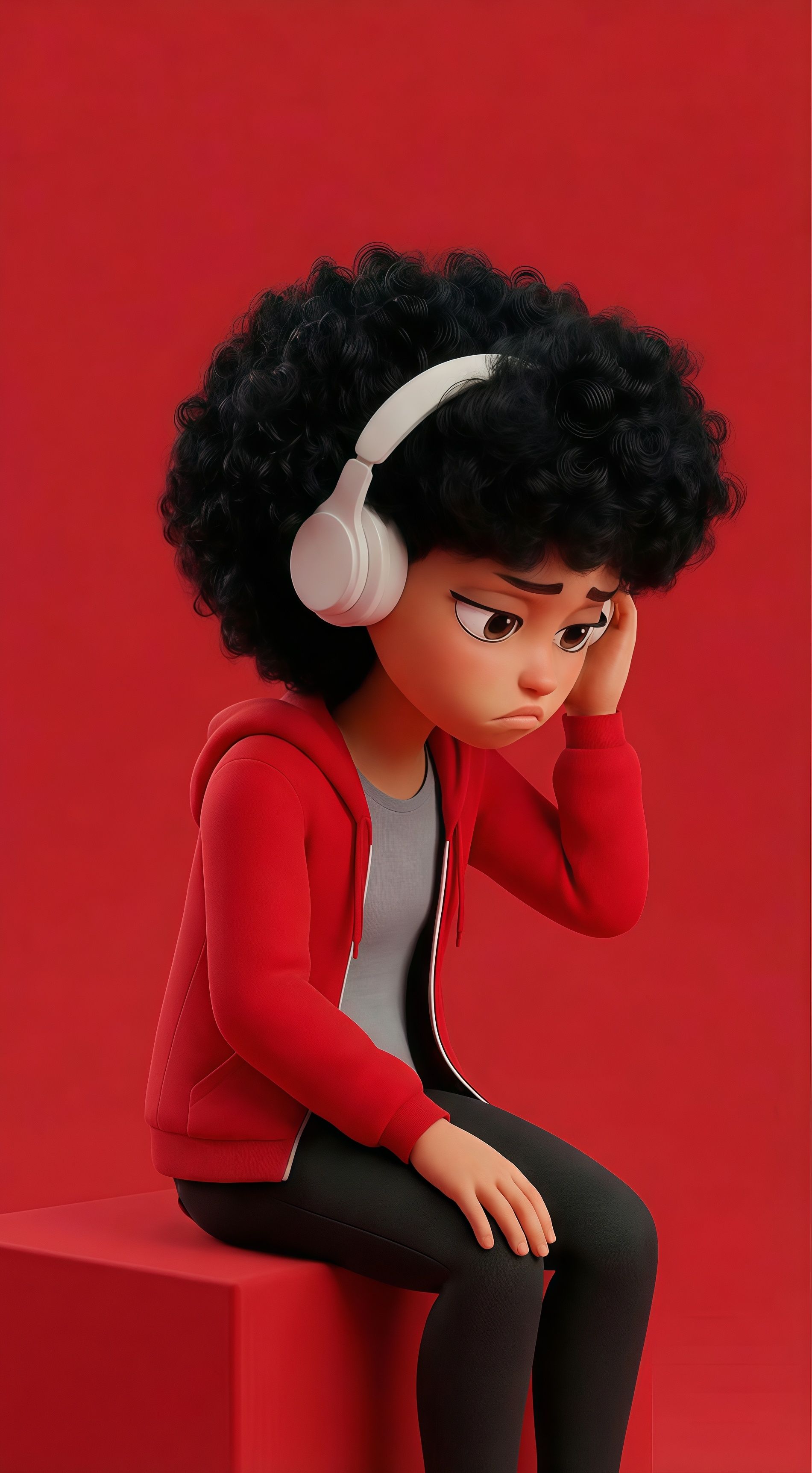 Curly-Haired Girl Headset Wallpaper