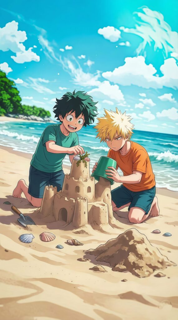 Deku and Bakugo Sandcastle Wallpaper