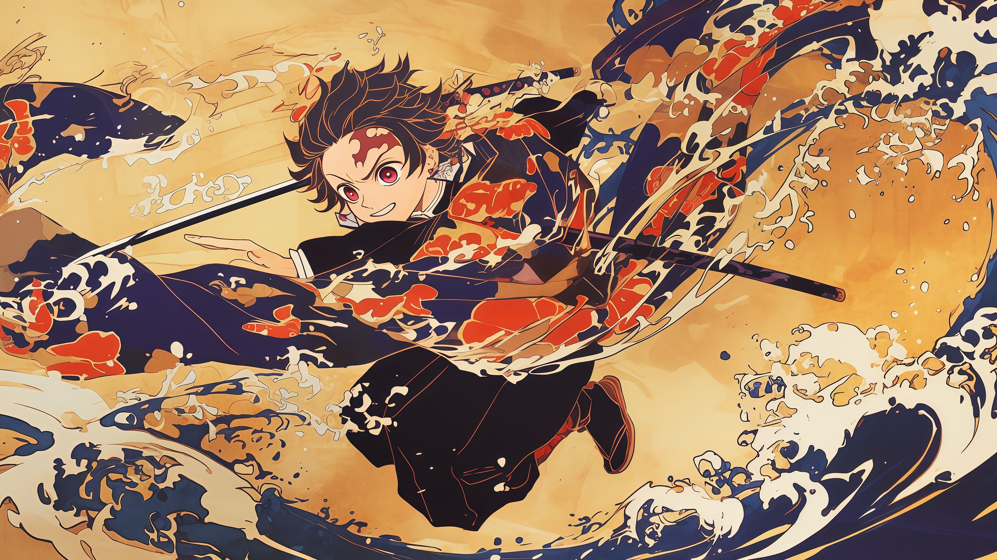 Demon Slayer Tanjiro Water Breathing Desktop Wallpaper
