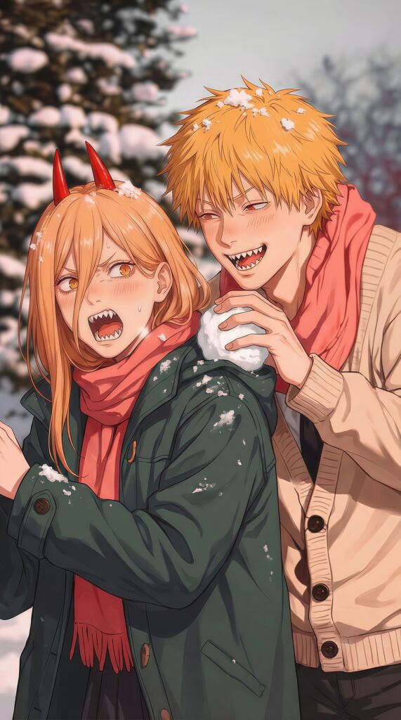 Denji and Power Winter Snow Wallpaper