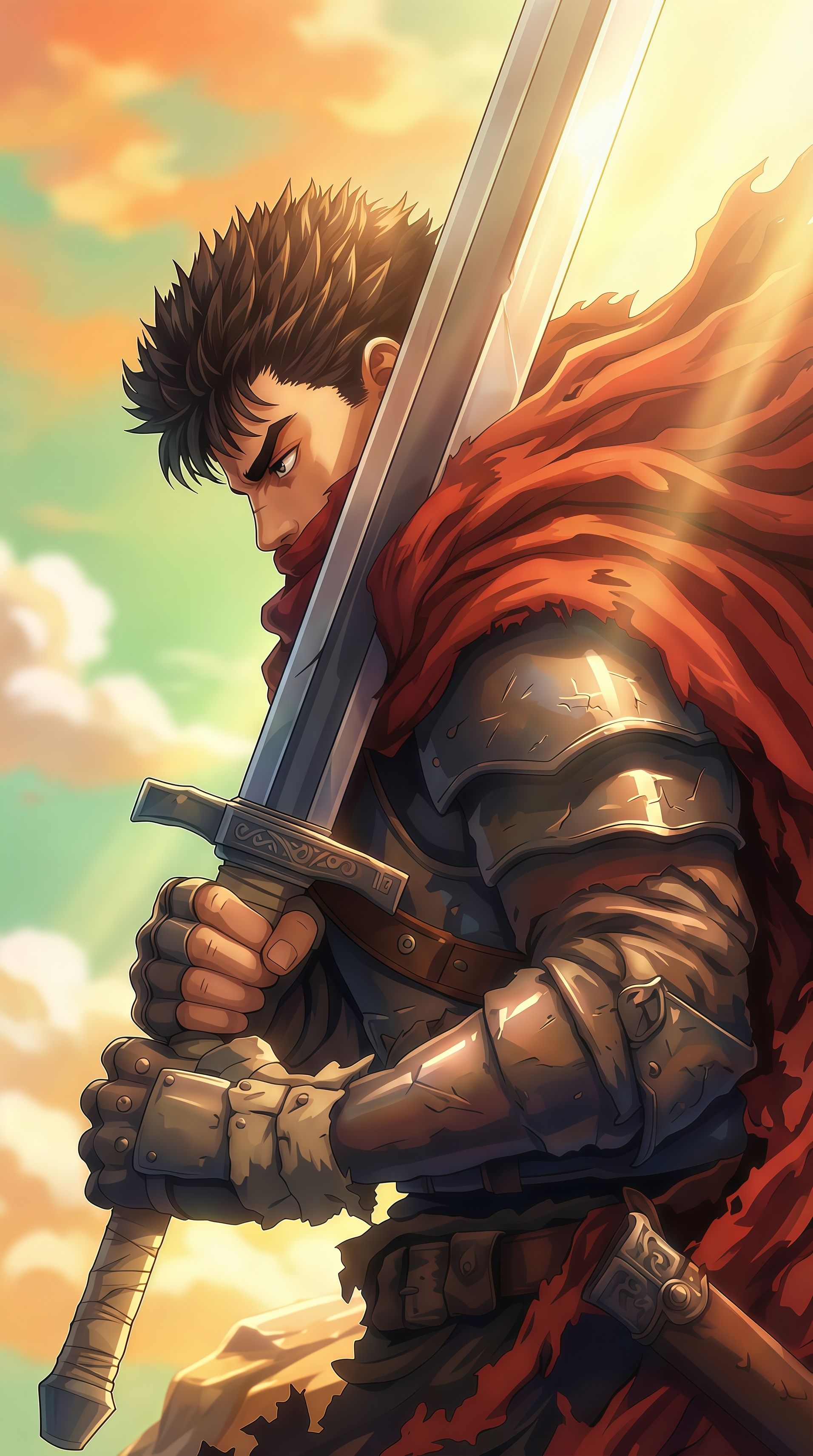 Guts Berserk Red Cape Action Wallpaper