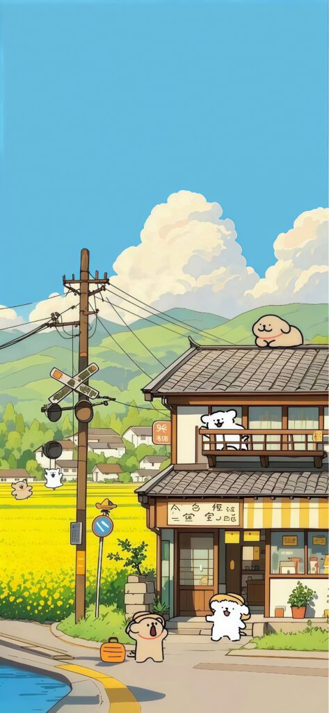 Japanese Village Aesthetic Cartoon Wallpaper
