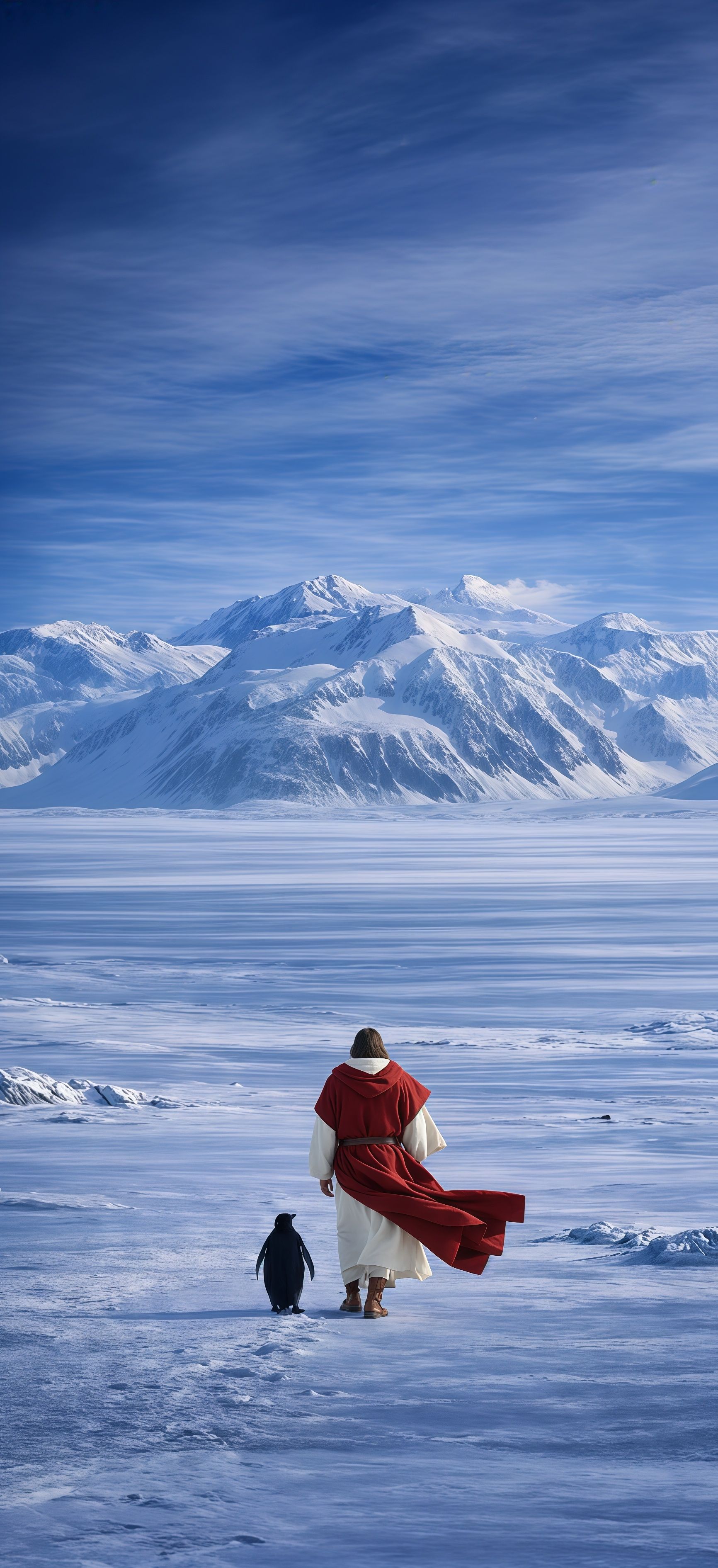 Jesus and the Lonely Penguin Wallpaper