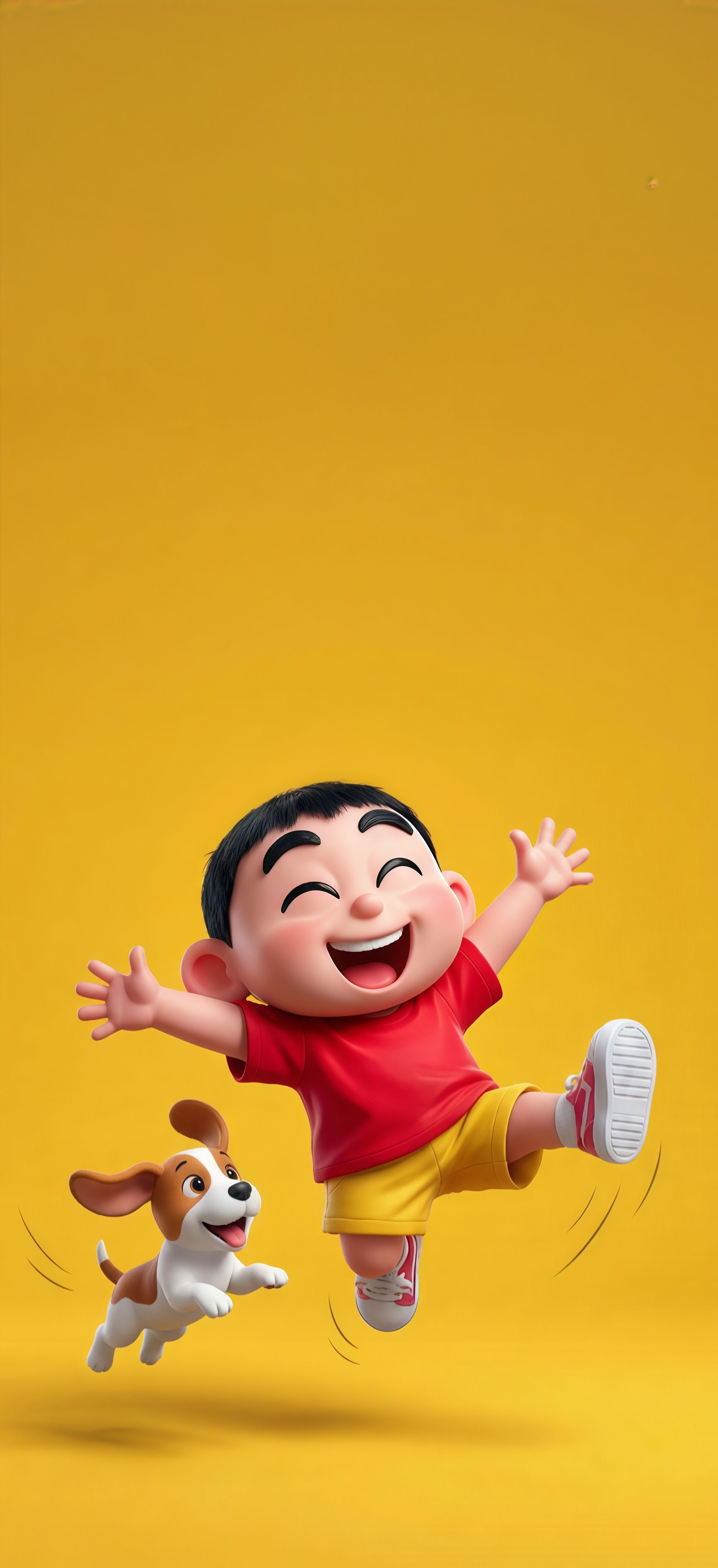 Joyful Boy Jumping with Dog Wallpaper