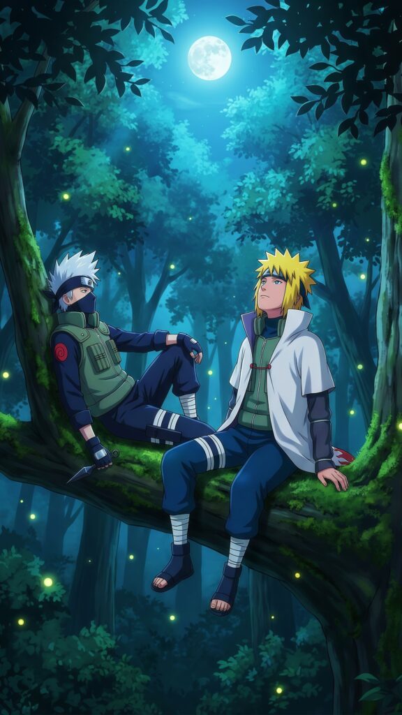 Kakashi and Minato Forest Moon Wallpaper