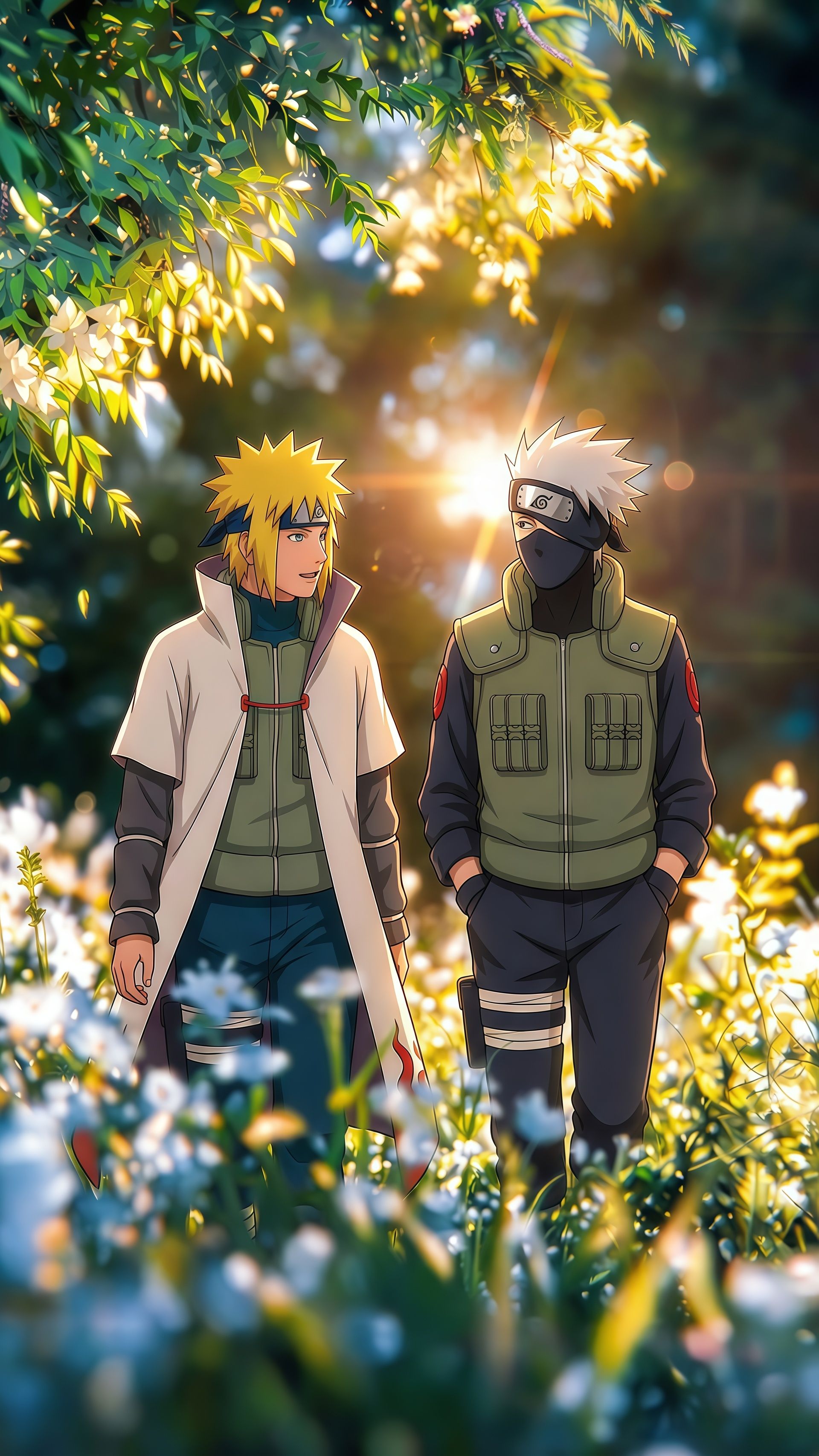 Minato and Kakashi Forest Walk Wallpaper