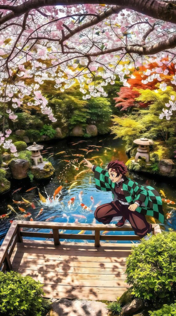 Tanjiro Koi Pond Wallpaper