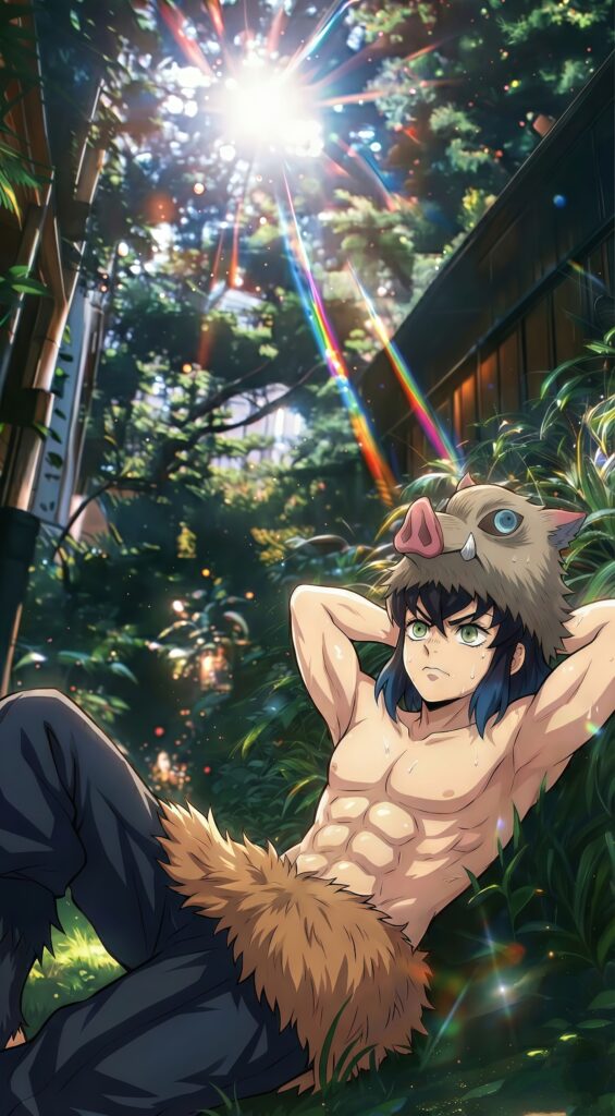 Unmasked Inosuke Hashibira Forest Wallpaper