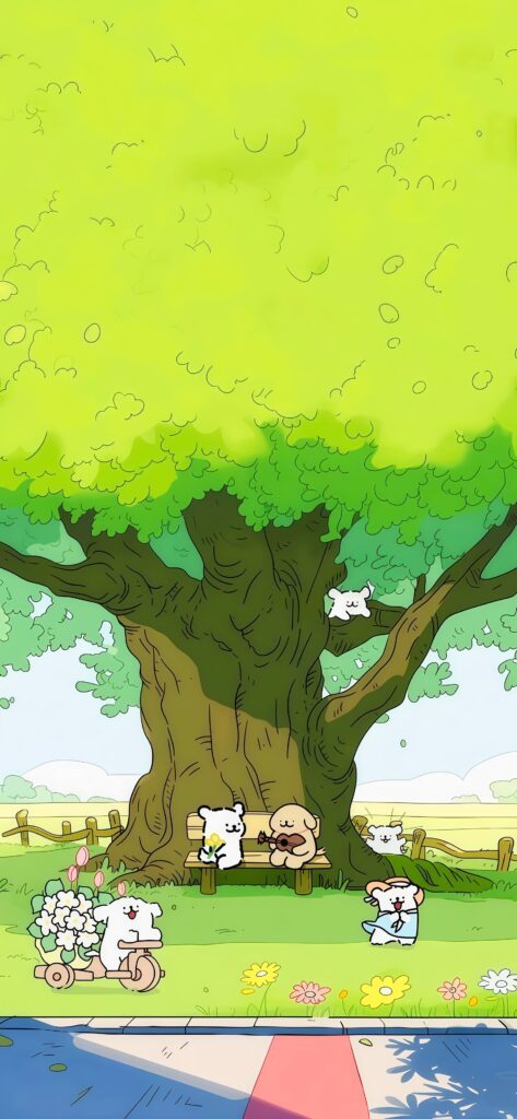 Whimsical Large Tree Cartoon Wallpaper